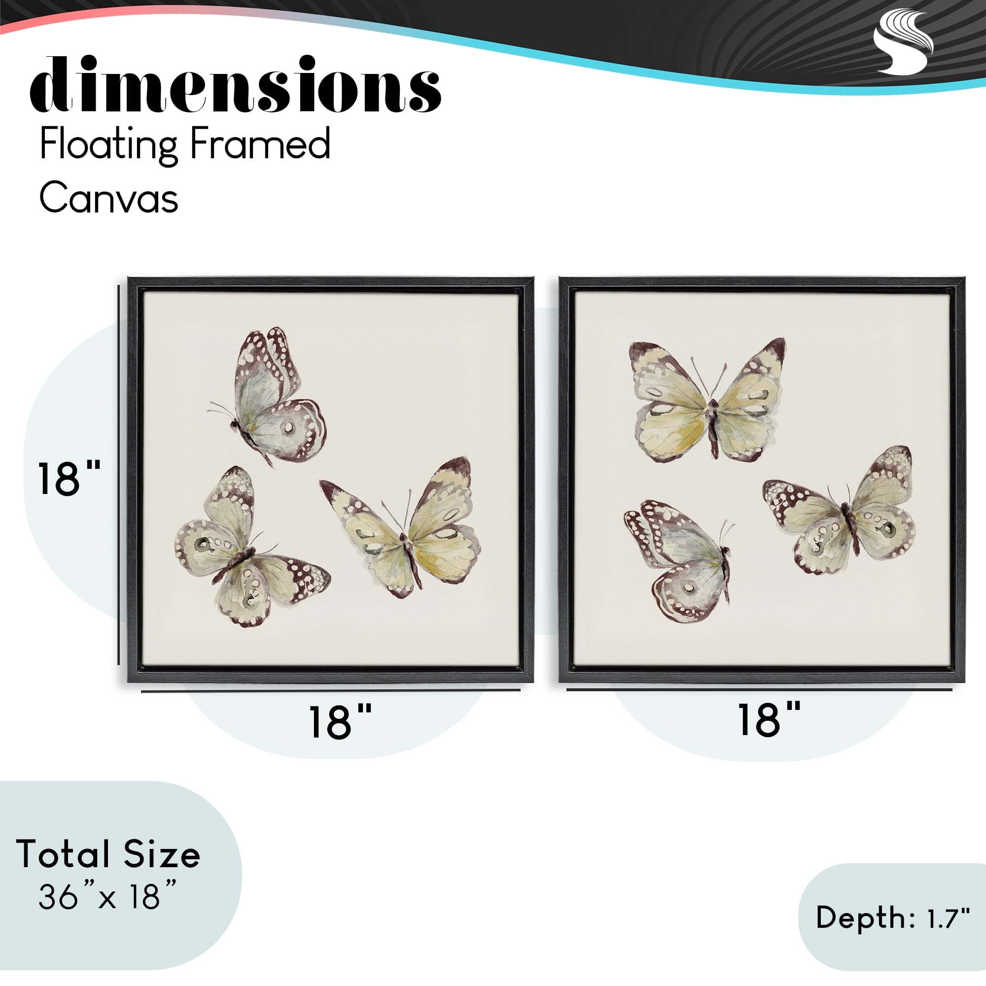 Stupell Industries Flight of Butterflies on Beige 2 Piece Black Framed Floater Canvas Set, design by Patricia Pinto
