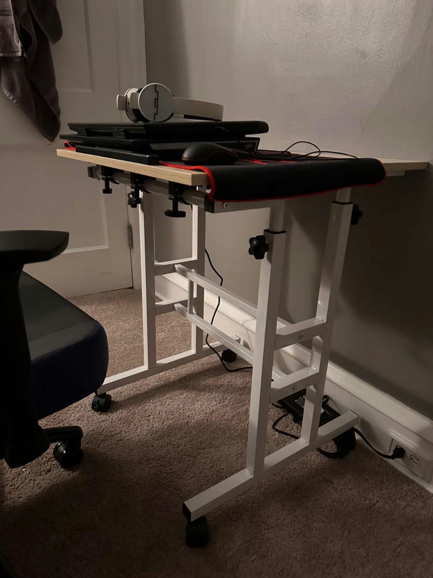 YYAo Laptop Tables,Printer Stands,Mobile Standing Desk Height-Adjustable Laptop Cart with Split Top and Hanging Hooks-White