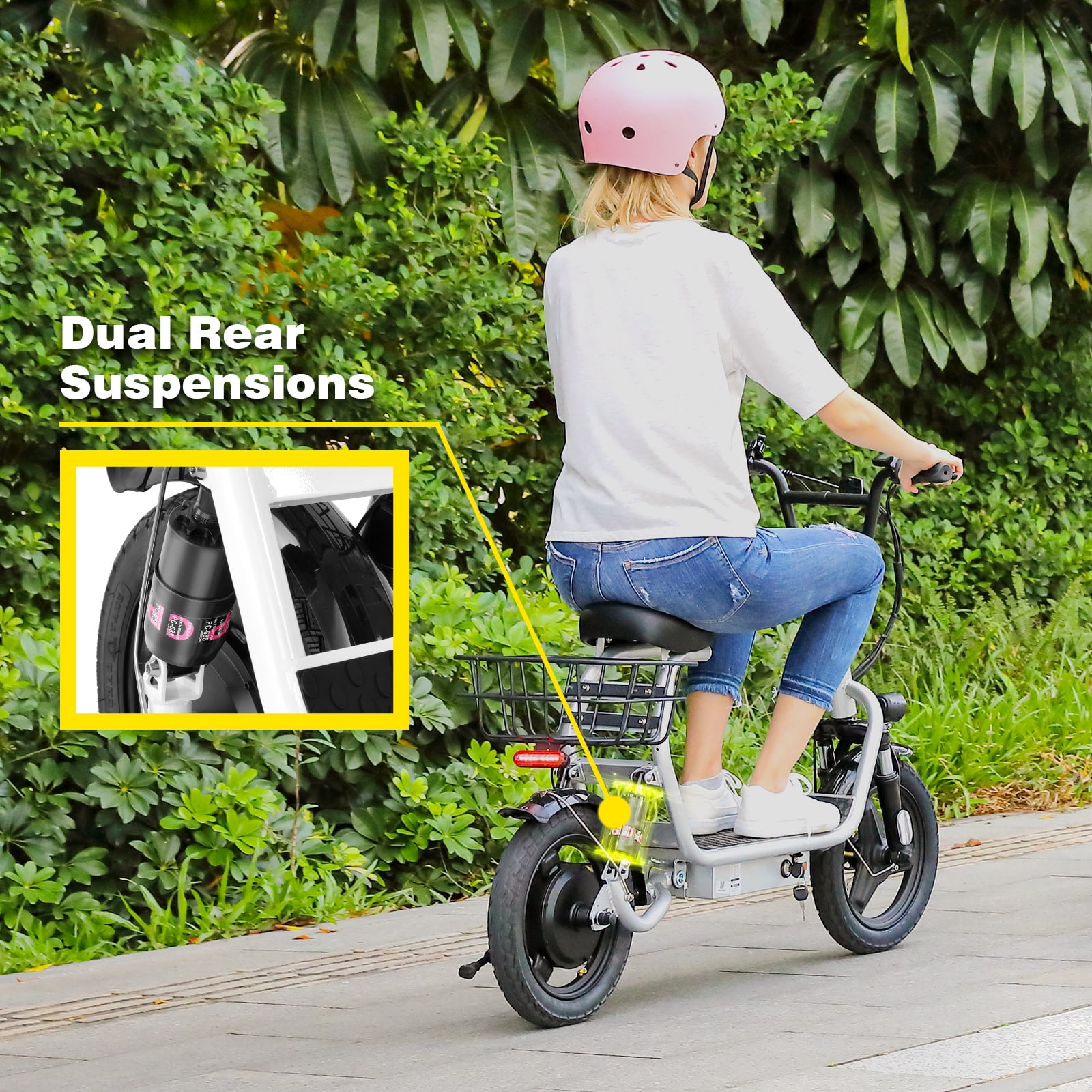 SANOPY Electric Scooter with Seat, 500W 500Wh Battery 25 Miles Range 20Mph Top Speed, Foldable Electric Scooter for Adults with Basket, White