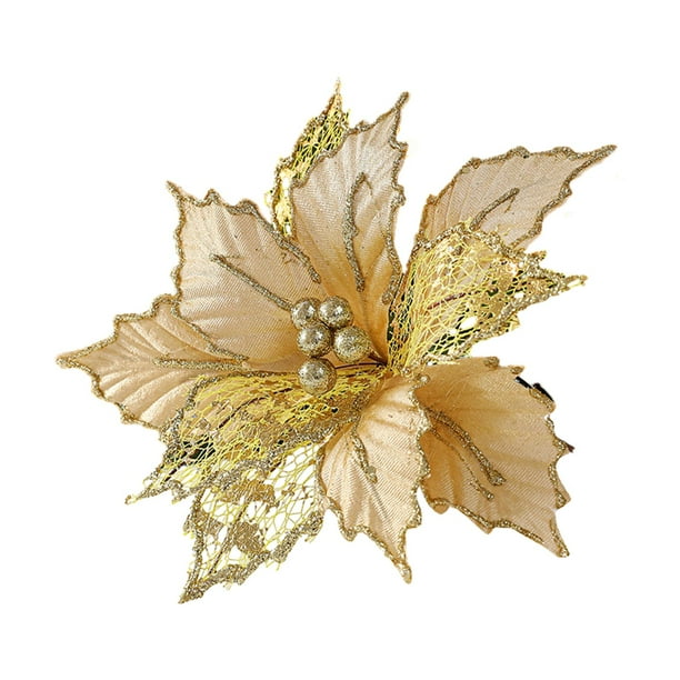 Flores artificiales de Pascua de Navidad, flores decorativas hechas a mano, adorno para de Navidad para regalo, decoración de boda de año Nuevo Oro