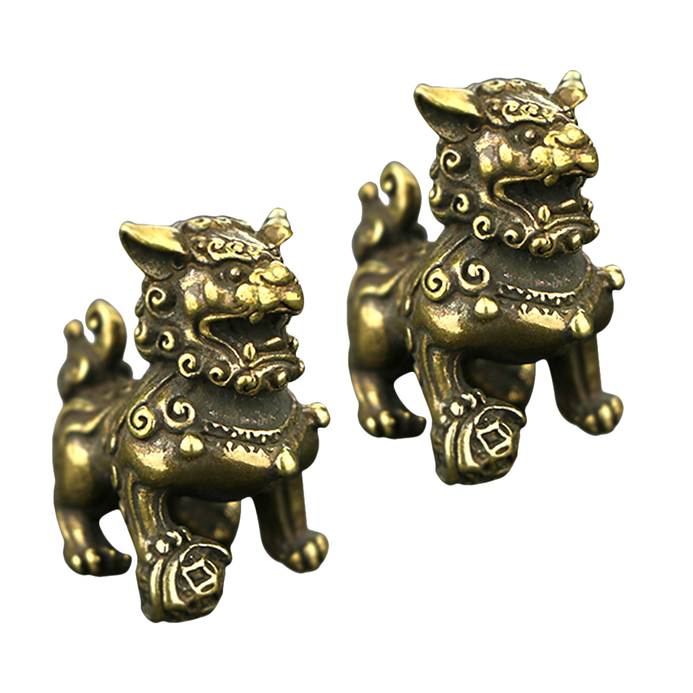 2 Pack Pure Copper Lion Ornament Miniature Statue Decor Office