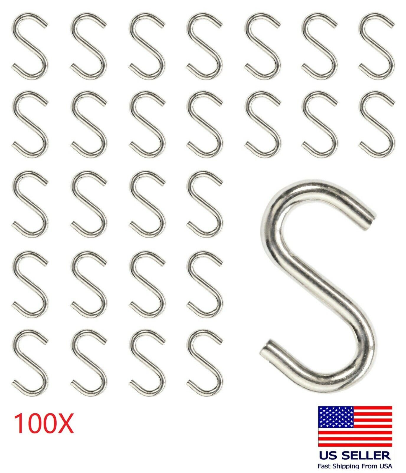 S HOOK 100 PC. 1" INCH S HOOK LOT OF 100 STEEL S HOOKS SHOOKS