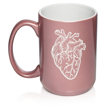 

Anatomical Heart Ceramic Coffee Mug Tea Cup Gift for Her Him Sister Wife Mom Best Friend Girlfriend Boyfriend Birthday Cute Housewarming Doctor Nurse Cardiologist (15 oz Rose Gold)