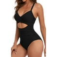 thumbnail image 2 of BERANMEY Sexy Tummy Control One Piece Swimsuit for Women Deep V Neck Cutout Swimsuits with Crisscross Back Straps Slimming High Waisted Bathing Suit Size S-2XL, 2 of 5