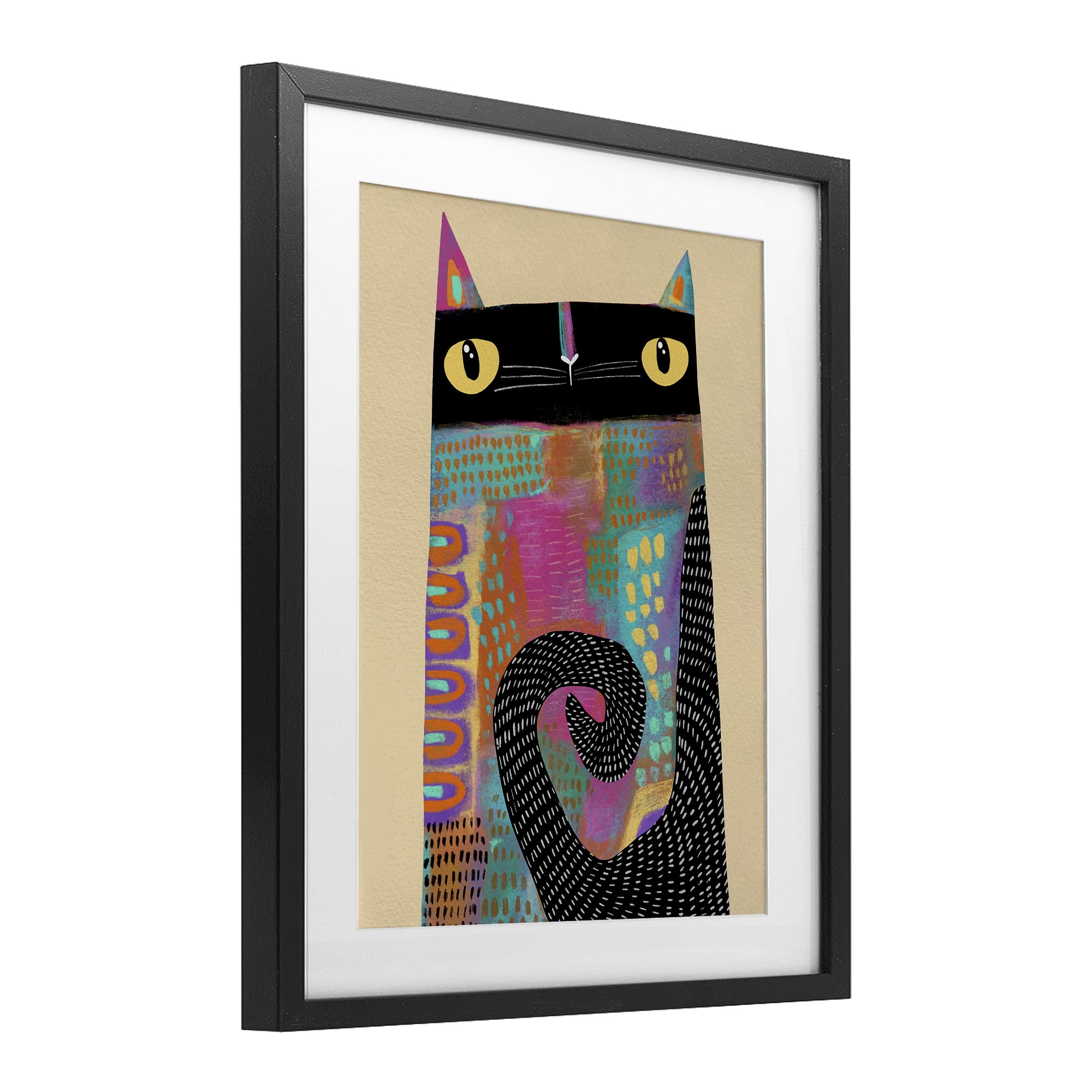 Stupell Industries Stylized Colorful Cat Black Framed Print Under Glass, design by Gabriela Avila