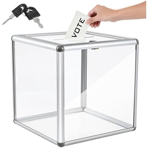 Extra Large Donation Box for Charity, Acrylic Ballot Box with Slot 10.62 x 10.62 x 10.62 Inch, Extra Large Ballot Box/Suggestion Box/Raffle Ticket Box with Lock for Fundraising, Voting, Tips$$Office