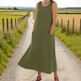 thumbnail image 5 of Kvture Summer Cotton Linen Long Dress for Women Sleeveless Boho Flowy Dresses Plus Size Loose Comfy Dress with Pockets Army Green, 5 of 8