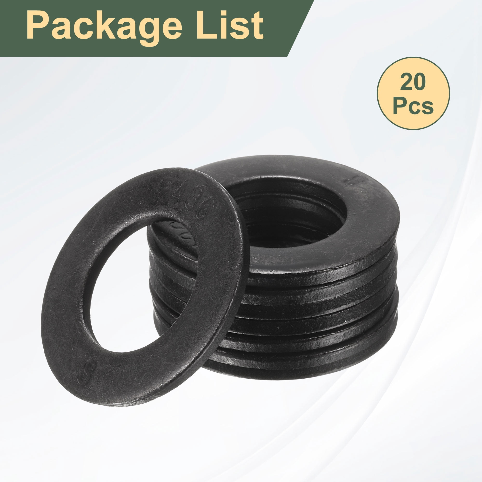 20 Pcs 1" Black Flat Washers, 49mm Outer Diameter, 45 Steel Metal Washer for Screws and Bolts