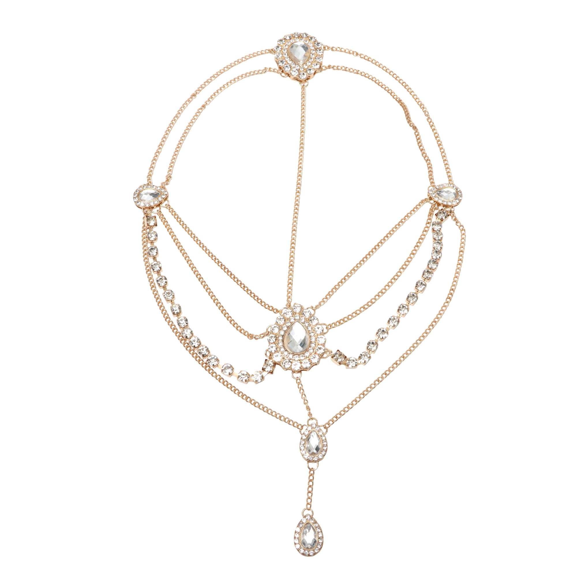 Unique Bargains Elegant Headpiece Faux Diamonds Tassels Hair Chain 1 Pc Gold Tone