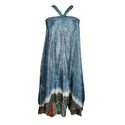 Mogul Indian Vintage Silk Sari Wrap Around Skirt Two Layer Reversible Printed Beach Cover Up Multiwear Dress Sarong Magic Skirts