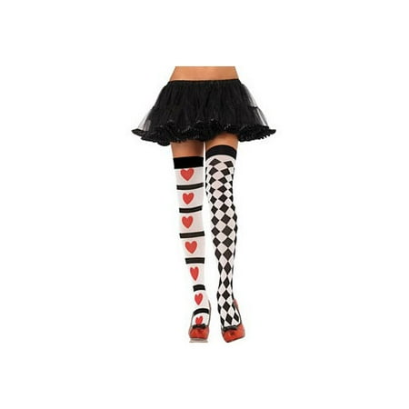Tights Harlequin and Hearts Hi Adult Halloween Accessory, One Size, (4-14)