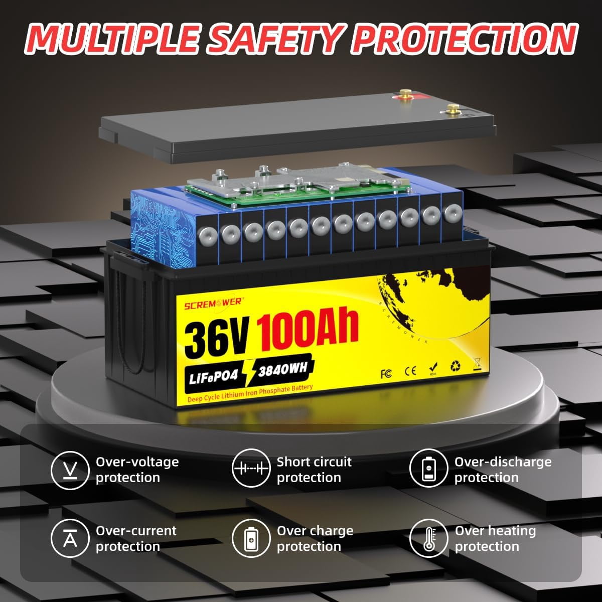 36V 100A Lifepo4 Battery, Bluetooth Upgrade Lithium Iron Golf Cart Batteries, 200A BMS for RV, Camper, Marine, Trailer
