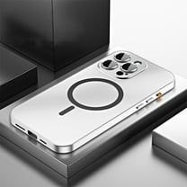 Magnetic Case for iPhone 15 Pro Max Compatible with MagSafe, Aluminum Alloy Metal Phone Case with Camera Lens Protector, Full Shockproof Secure Buckle Non-Slip Cover for iPhone 15 Pro Max, Silver