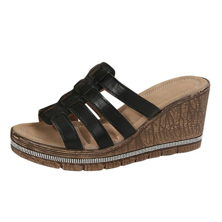 

Women s Spring And Summer Fashion Leather Open Toe Wedge Sandals Casual And Comfortable Outing Beach Slippers Tall Slippers for Women