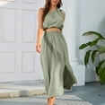 thumbnail image 5 of Drindf Dresses for Women Casual 2 Piece Solid Maxi Dress Summer One Shoulder Crop Top High Waisted Maxi Dress Trendy Split Skirt Set Boho Dress, 5 of 7