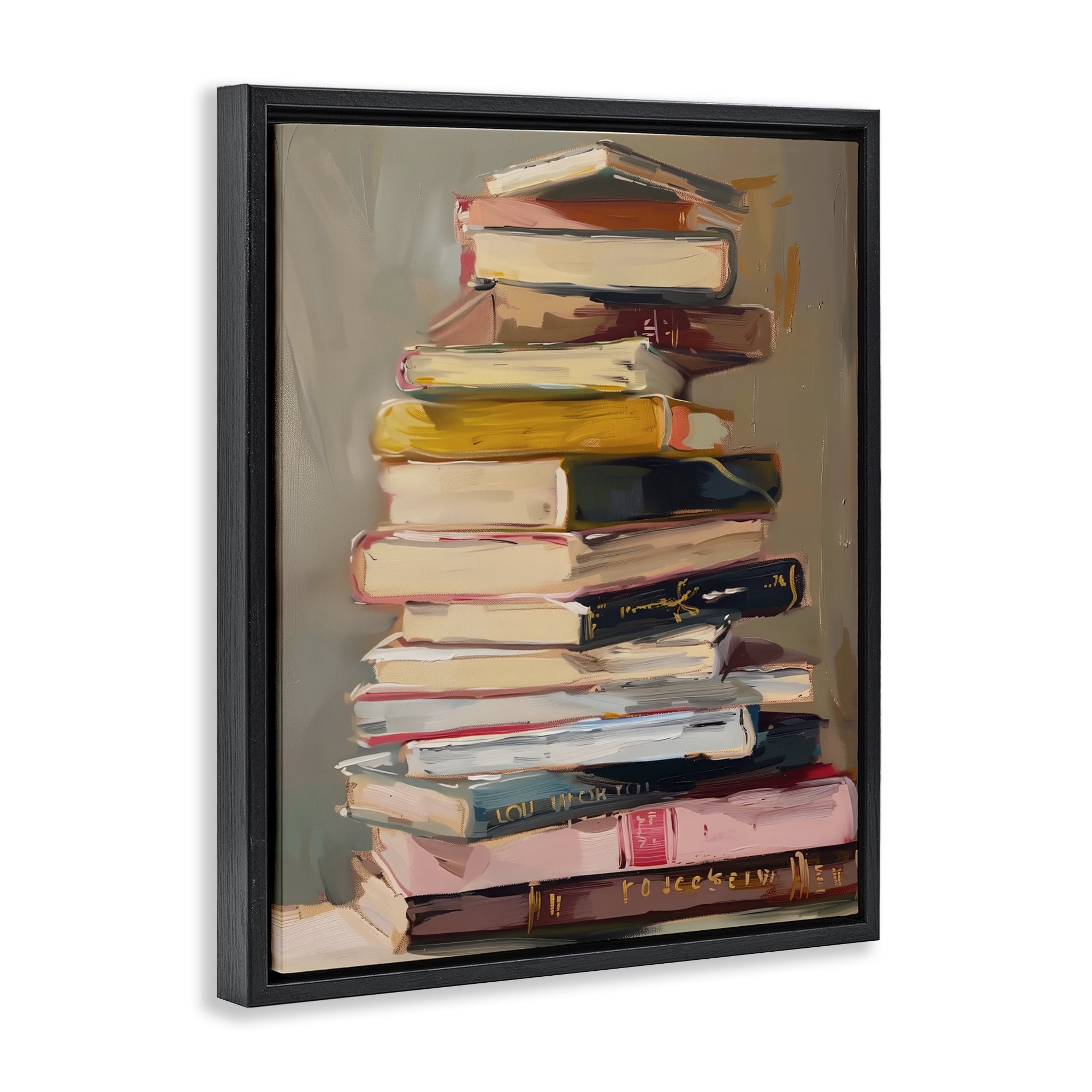 Stupell Industries Well Loved Bookstack Black Framed Floater Canvas Wall Art, design by LSR Design Studio