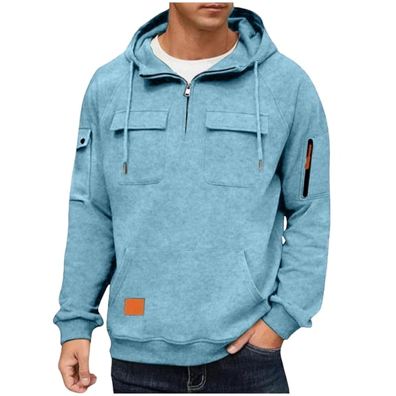 XYAIYT Mens Pullover Sweatshirt Quarter Zipper Long Sleeve Hoodies Drawstring Multiple Pockets Hooded Sweatshirts