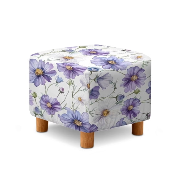 TSOVTHRID Purple Daisy Floral Print Ottoman Slipcover Stretch Square Footstool Slipcover Universal Folding Storage Ottoman Covers for Living Room with Elastic Bottom