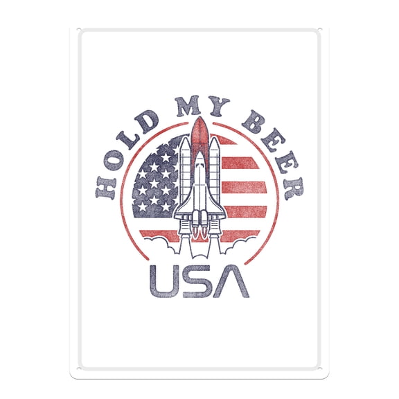River's Edge Products Metal Tin Signs, Funny, Vintage, Personalized 12-Inch x 17-Inch - Hold My Beer NASA