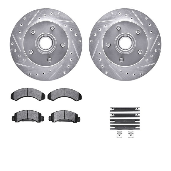 Dynamic Friction Company Front Brake Rotors-Drilled and Slotted-Silver with 5000 Advanced Brake Pads includes Hardware 7512-54059