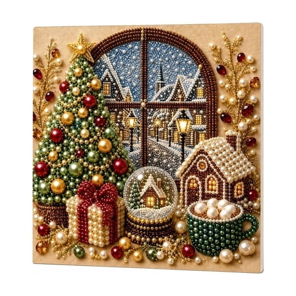 Christmas Pearl Art Kit for Adults & Beginners, Hand‑Arranged Resin Pearl Mosaic DIY Craft, Relaxing Holiday Hobby for Home Wall & Window Festive Decor