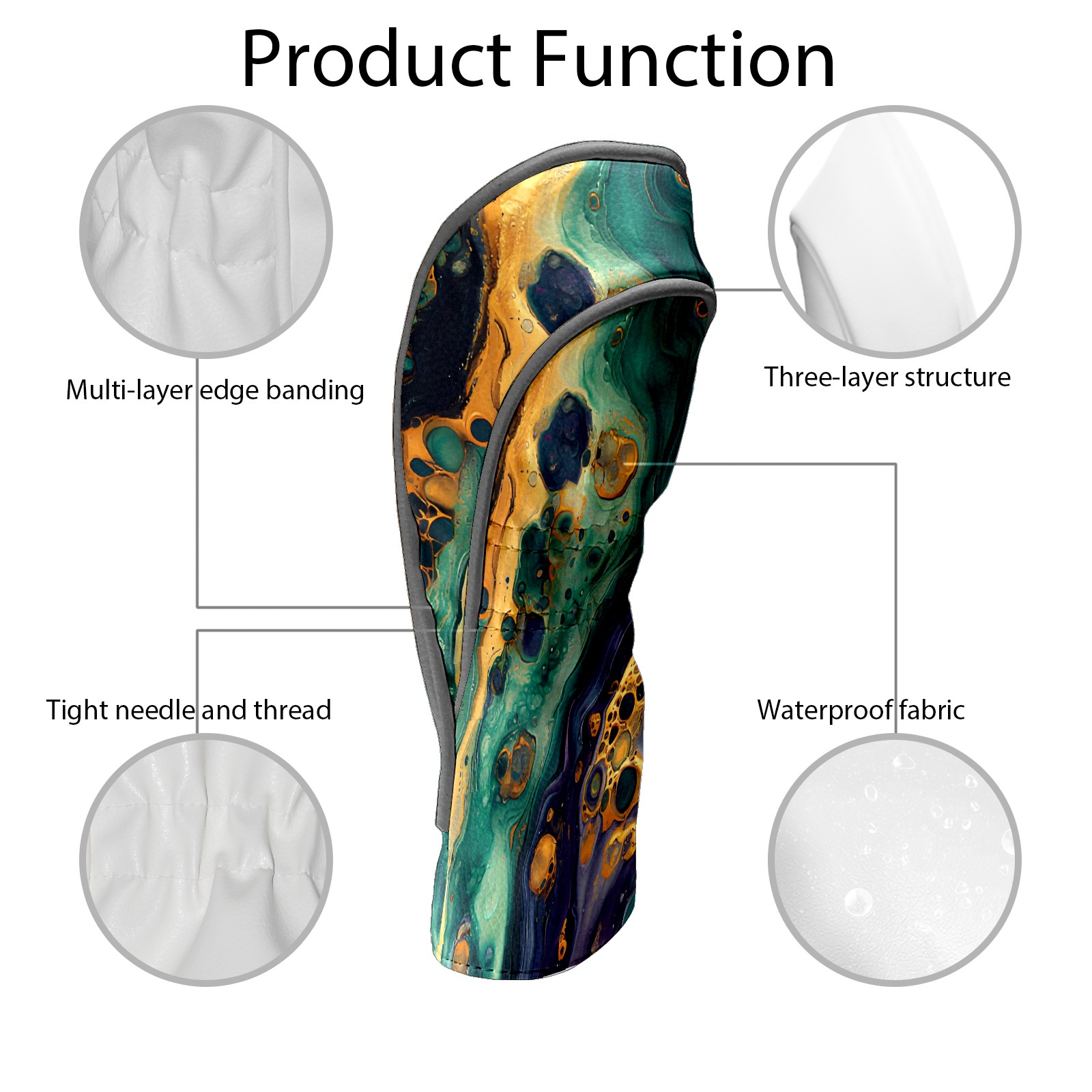 Golf Club Covers, Teal GoldMarble Premium PU Leather Driver Hybrid Putter Head Covers with Velvet Lining, Waterproof Golf Gifts for Men Women