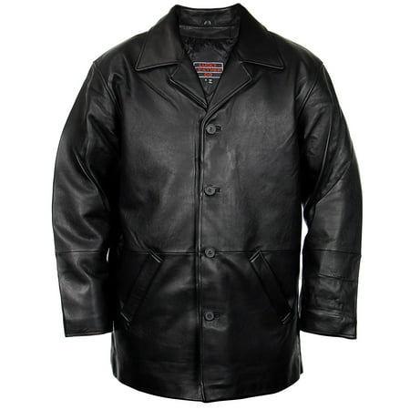 Lucky Leather 960C Mens Black Cowhide Leather Car Coat