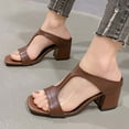 thumbnail image 3 of THDHVS Dress Shoes for Women,Sandals Women,Women's Fashion Casual Square Head Open Toe One-Line Spring and Summer Breathable Thick High Heel Slippers Brown 7.5, 3 of 5