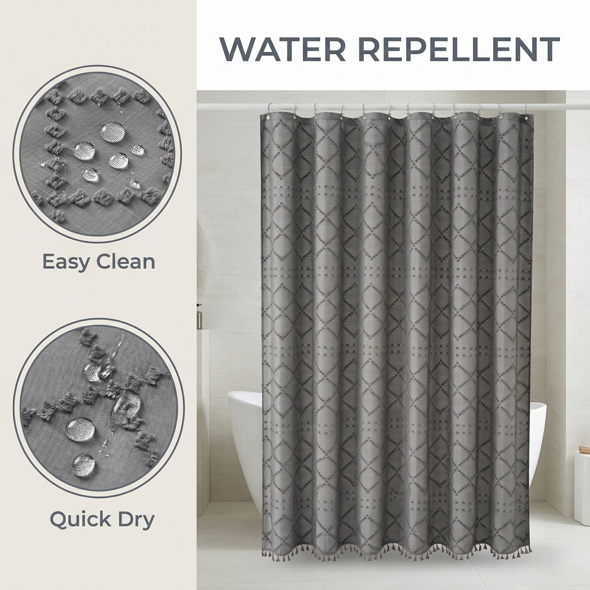 Unique Bargains 3D Geometric Texture Bath Curtain Sets with Hooks Grey 72"W x 72"L