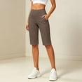 thumbnail image 4 of Knee Length Shorts Women Bermuda Summer Stretch Loose Capris High Waisted Athletic Capri with Pockets Coffee XL, 4 of 8