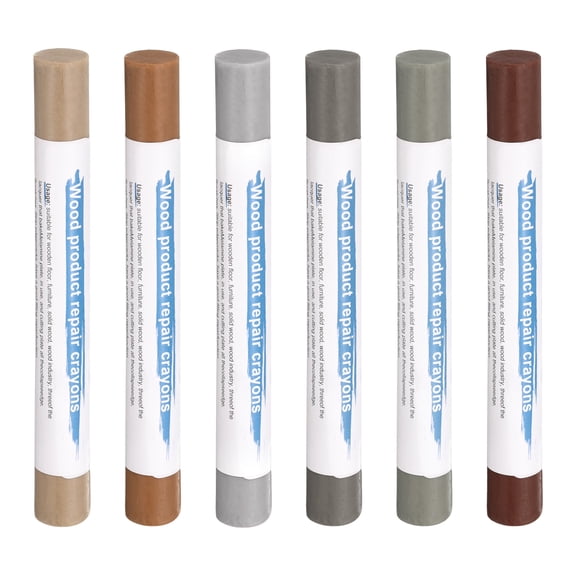 Uxcell Wood Filler Sticks 6 Colors Wooden Wax Touch Up Furniture Repair Crayons for Yellow Pear, Walking Gray, Golden Oak, Medium Brown, Reddish Brown, Medium Gray