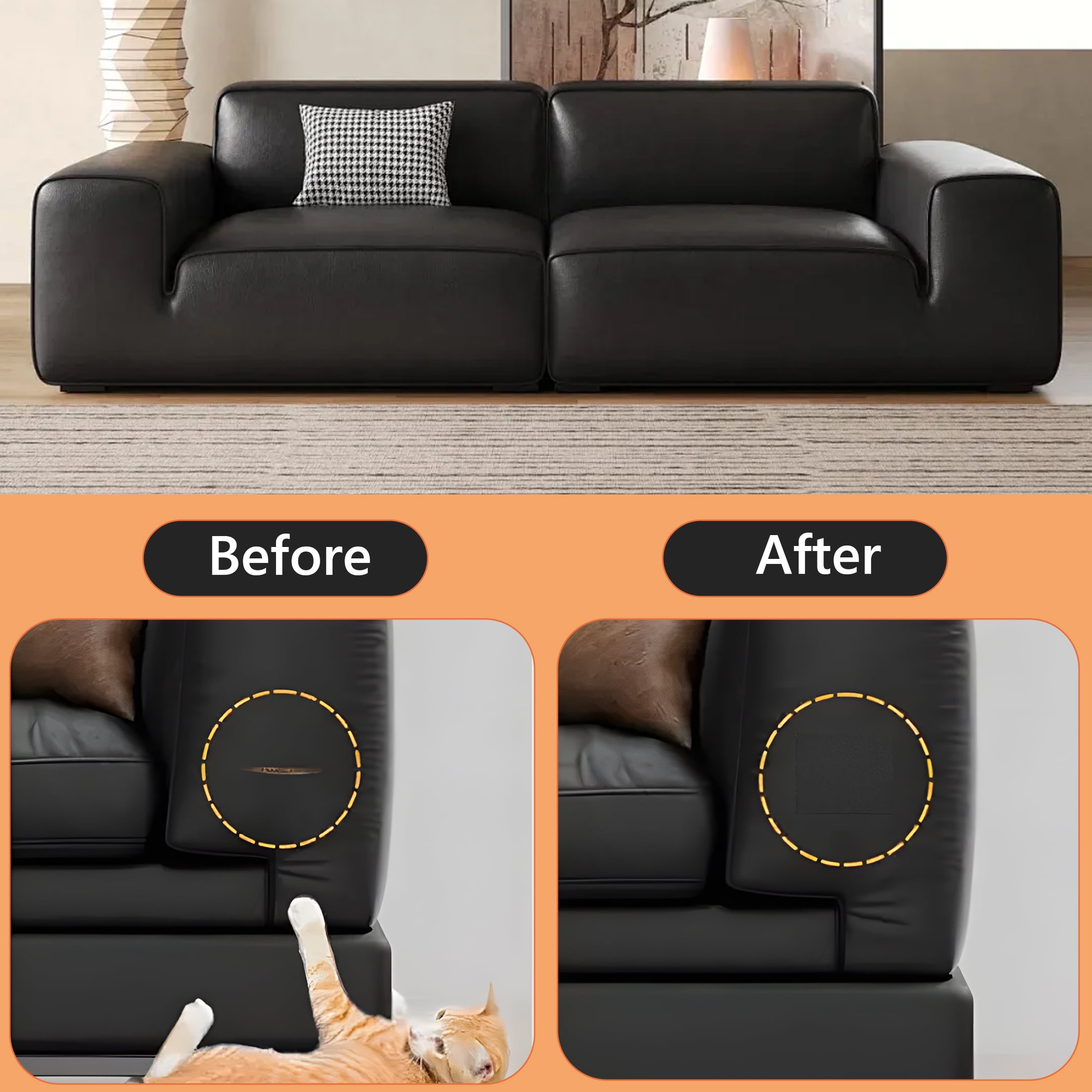 Fabulas Leather Patches for Furniture, 19.7 x 47 Inch Self Adhesive Leather Repair Patch Kit, Vinyl Leather Patch Tape for Couch Car Seats, Sofas, Office Chairs, Black