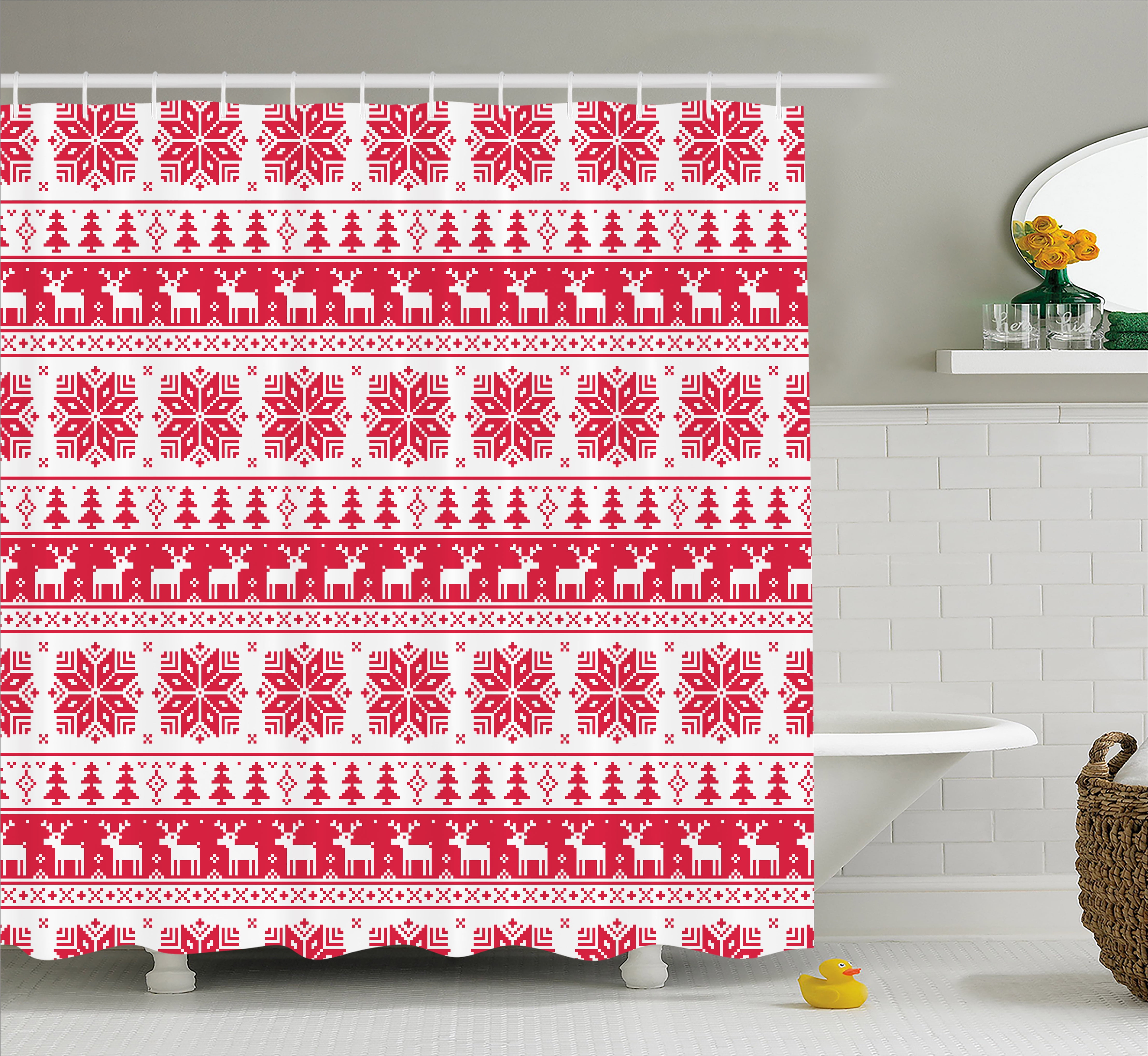 Nordic Shower Curtain, Christmas Pattern with Artistic Nature