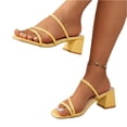 thumbnail image 2 of pwidon Women's Block Heel Slide Sandals Square Open Toe Multi Thin Strap Slip On Dress Casual Mules Yellow 8, 2 of 5