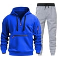 thumbnail image 2 of ibiyuan Jogging Suit Drawstring Long Sleeve Workout Big and Tall Ribbed Casual 2 Piece Hoodie with Sweatpants,2PCS,Blue, 2 of 3