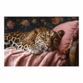 thumbnail image 2 of Mudket Framed Sleeping Leopard on Pink Pillow Canvas Wall Art, Cute Leopard Print Wall Decor for Bedroom, Cozy Animal Wall Art, Ready to Hang - 12"L x 8"W, 2 of 10