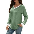 thumbnail image 1 of Waffle Knit Button Up Blouse for Women V-Neck 3/4 Sleeve Top in Relaxed Tunic Fit Textured Fabric for Everyday Fall Spring Wear, 1 of 7