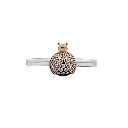 5 Real Bug Rings - Sterling Silver Cubic Zirconia Inspirational Message Lady Bug Ring Size-6
