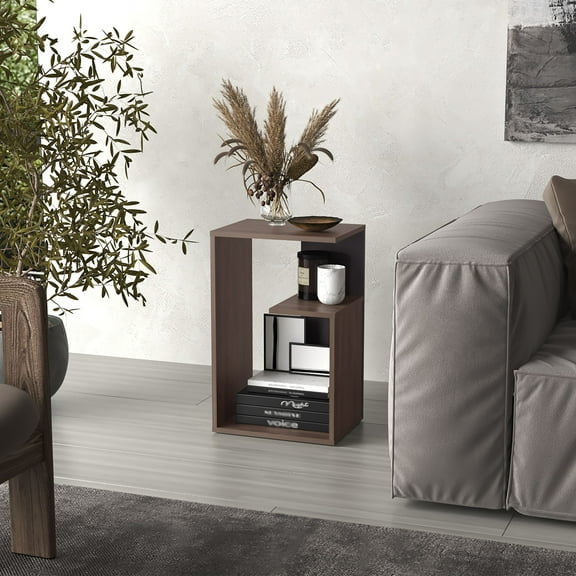 Everet 25" High 3-Tier Shelf Side Table Dark Walnut - Black Wengue