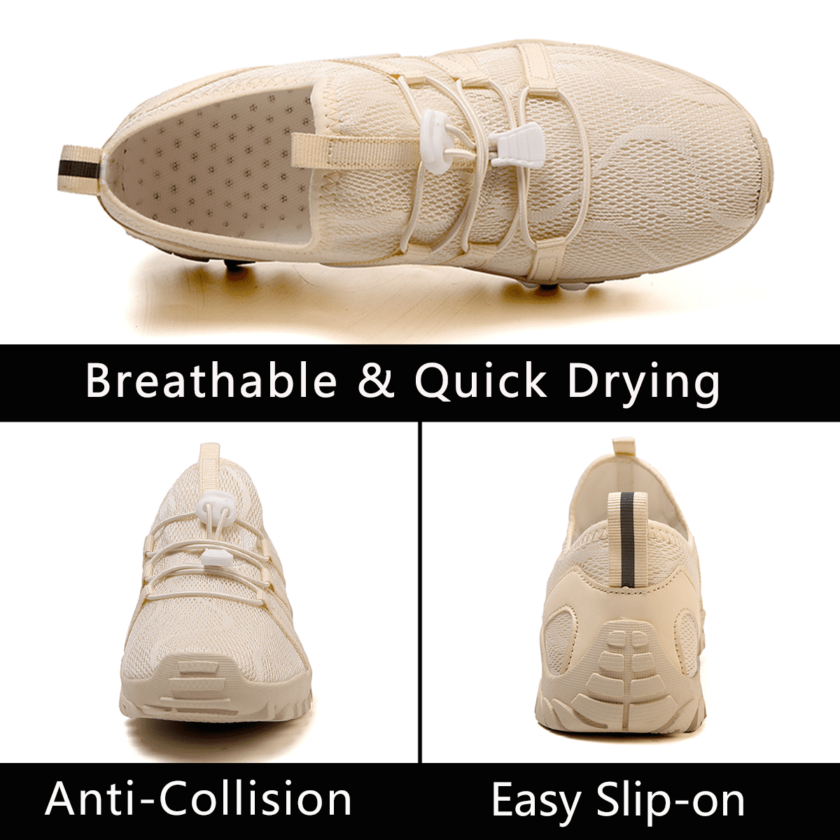 Stepedia Water Shoes Women Men Quick Dry Breathable Beach Shoes Barefoot Swim Shoes for Walking, Beige
