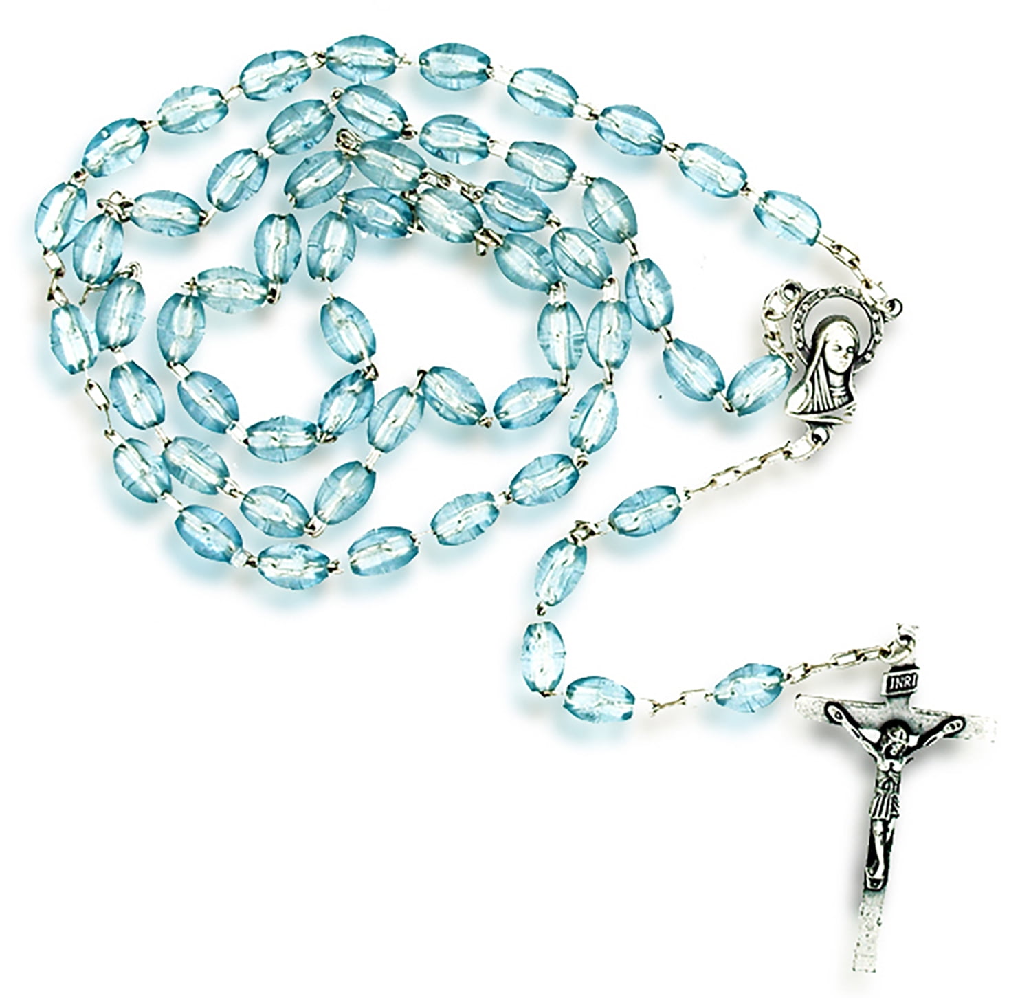 Simple Catholic Rosary with Colorful Beads (Light Blue)