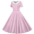 thumbnail image 2 of VBVC Women's Vintage 1950s Gingham Swing Dress , Ladies' Short Sleeve Double Breasted A-Line Midi Dress , Summer Peter Pan Collar Dresses For Women,Pink,S-2XL, 2 of 7