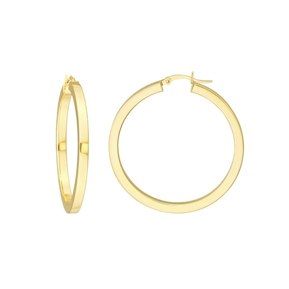 14K Yellow Gold 3x40mm High Polished Square Tube Hoop Earrings - Women