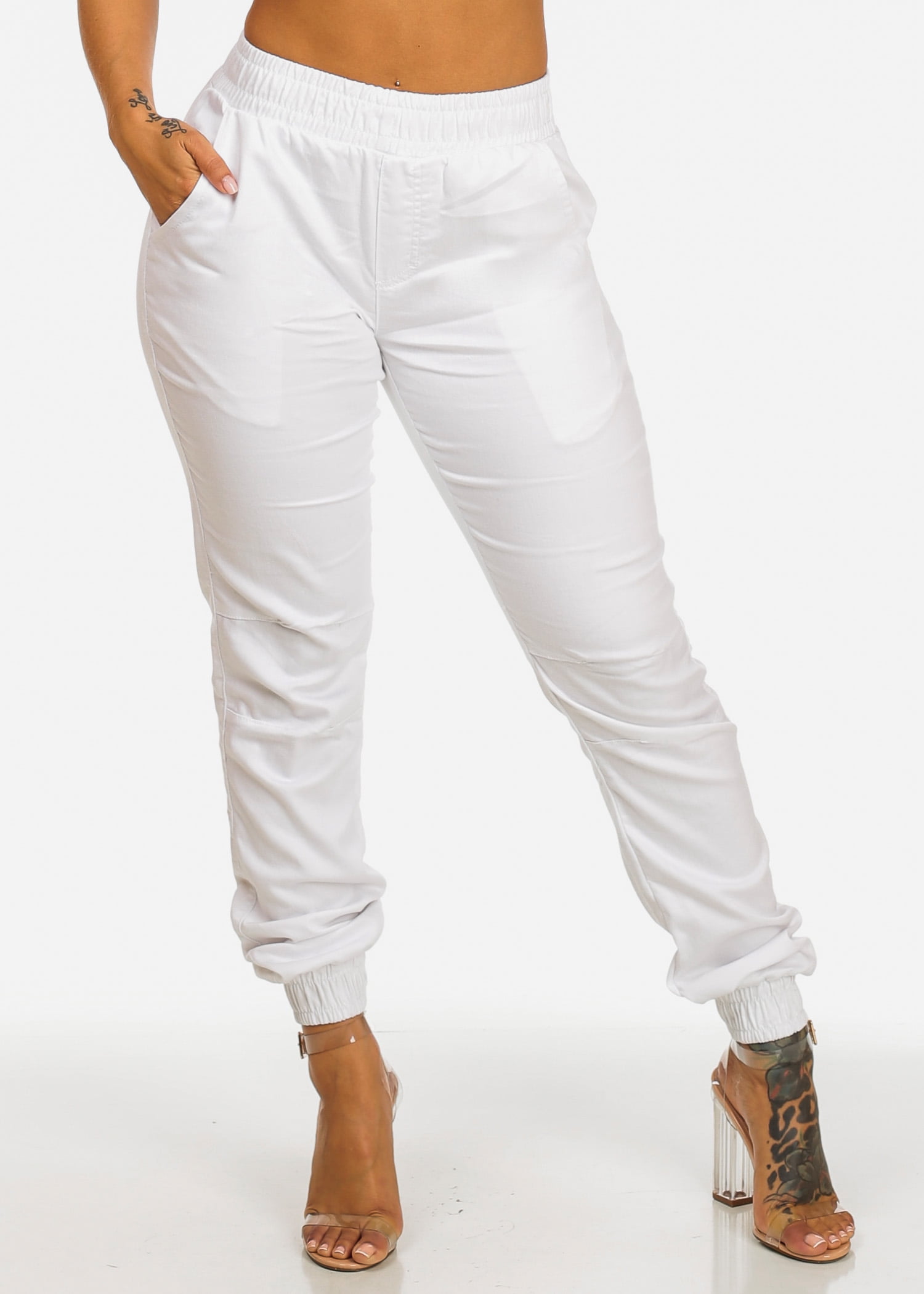 elastic waist white jeans