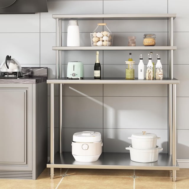 Eastvita Table de Travail en Acier Inoxydable Robuste 48 x 24 Pouces avec Tablette Supérieure Réglable pour Restaurant Commercial, Entrepôt Ou Garage