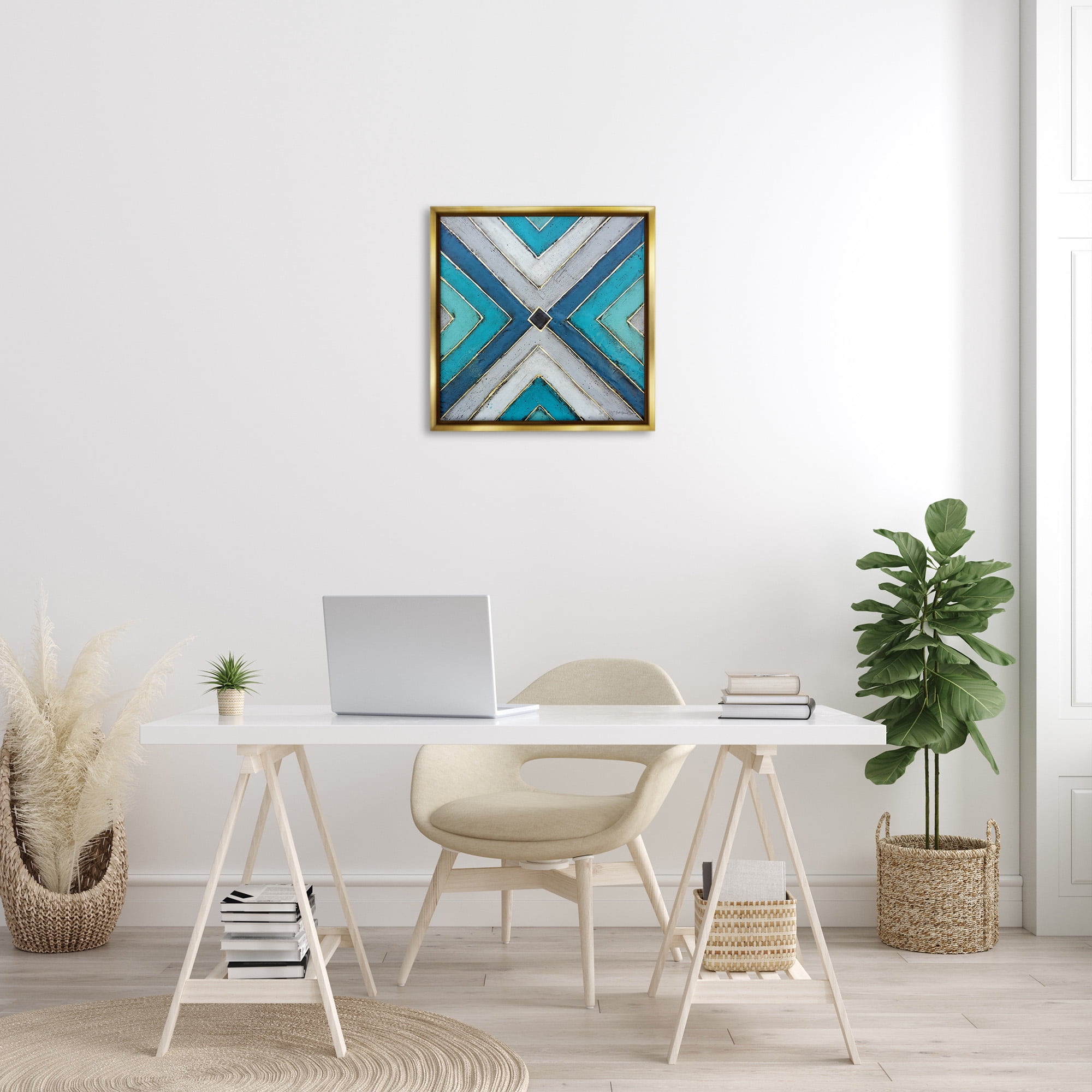 Stupell Industries Geometric Blue Symmetrical Design Abstract Photography Gold Floater Framed Canvas Art Print Wall Art, 25 x 25