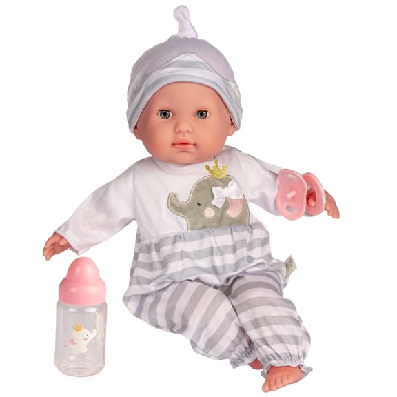 JC Toys Nonis Boutique 15" Realistic Grey Soft Body Baby Doll with Open/Close Eyes | Bottle & Pacifier | Ages 2 