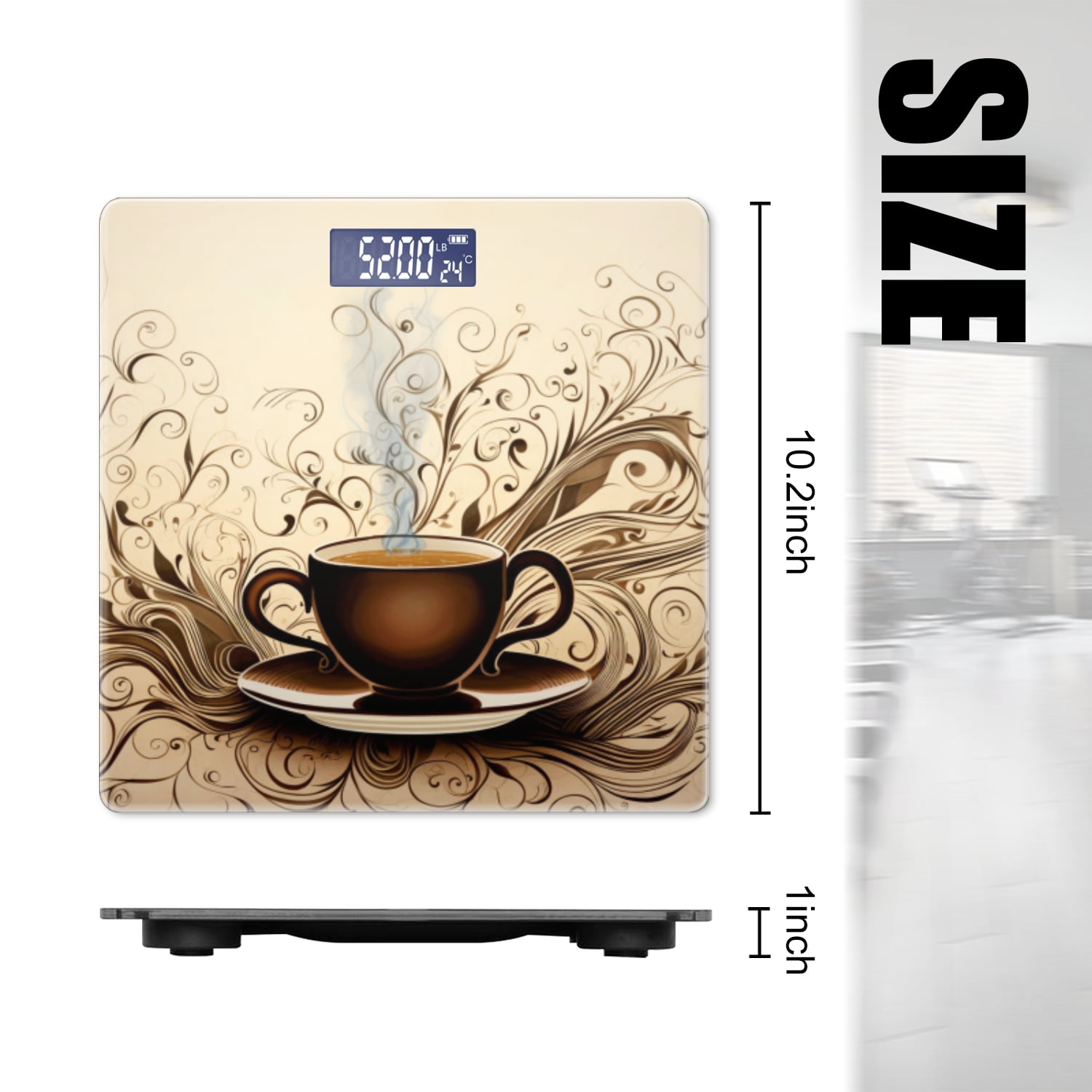 Bathroom Scale, Highly Accurate Digital Body Scale,Precisely Measures Weight up to 400 lbs-Steaming Cup Of Coffee With Intricate Swirls And Filigree