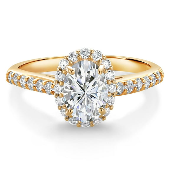 Gem Stone King 1.28 Cttw 10K Yellow Gold IGI Certified Lab Grown Diamond Halo Engagement Ring for Women | Center Oval Cut Diamond 1 Ct | E-F Color | VS1-VS2 Clarity (Size 9)