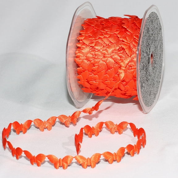 The Ribbon People Orange Satin Butterfly Embossed Garland Craft Ribbon 0.5" x 40 Yards